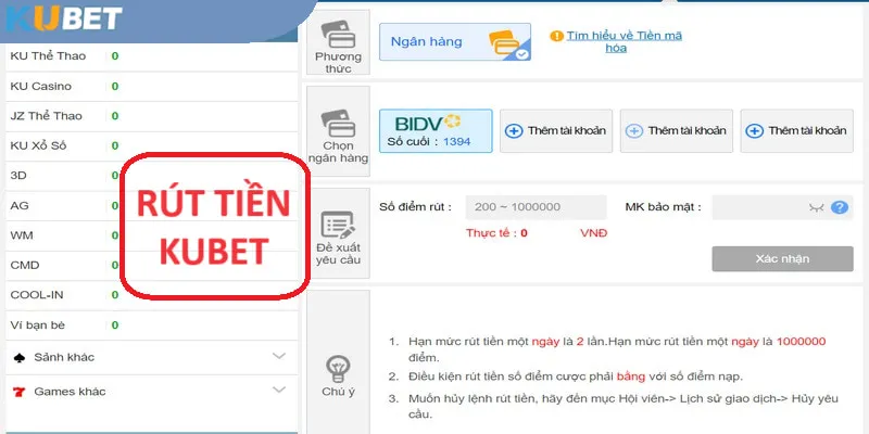 Quy trình rút tiền KUBET 
